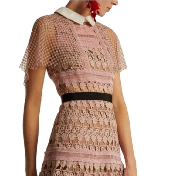Self-Portrait Floral Vine Cape Mini Dress In Pink Nude Lace Size 2 - Picture 5 of 13